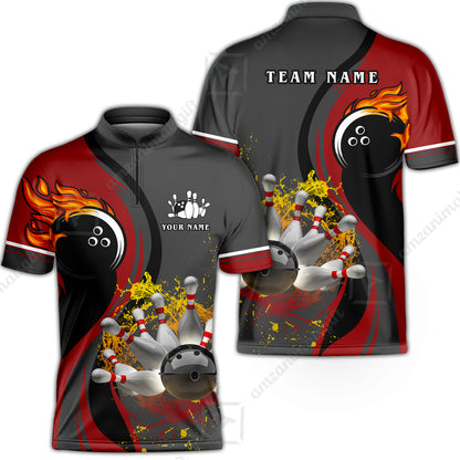 Customized Bowling Unisex Polo Shirt, Bowling And Pins Water Flow Multicolor Option Customized Name And Team Name For Bowling Team Polo Jerseys Shirts