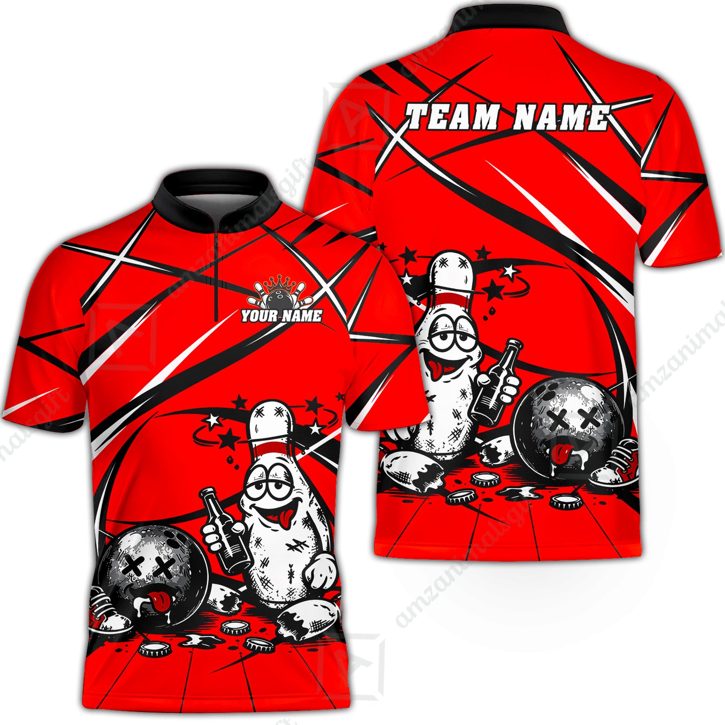 Custom Bowling Jersey Polo Shirt, Drunk Bowling Pin And Ball, Custom Bowling Jersey Team Shirt For Players With Name & Team Name