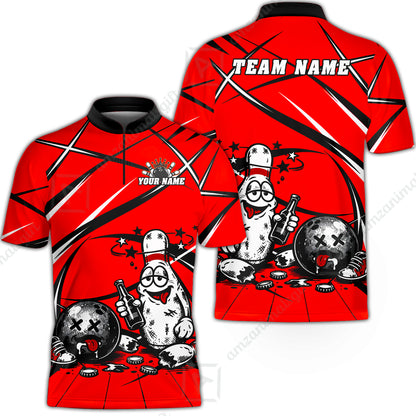 Custom Bowling Jersey Polo Shirt, Drunk Bowling Pin And Ball, Custom Bowling Jersey Team Shirt For Players With Name & Team Name