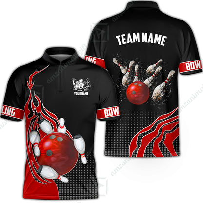 Customized Bowling Unisex Polo Shirt, Bowling And Breaking Pins Multicolor Option Customized Name And Team Name Polo Jerseys Shirts