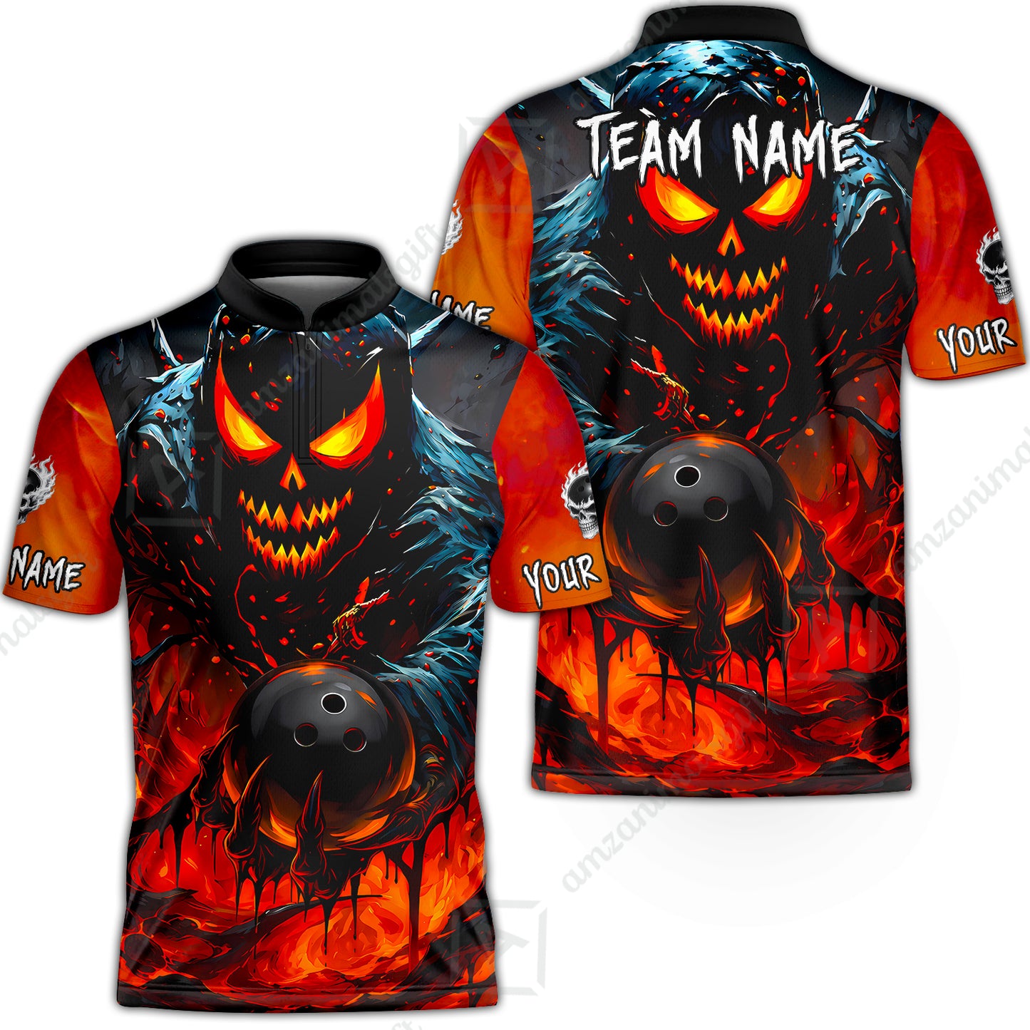 Custom Bowling Jersey Polo Shirt, Hellfire Strike, Custom Bowling Jersey Team Shirt For Players With Name & Team Name
