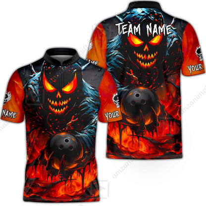 Custom Bowling Jersey Polo Shirt, Hellfire Strike, Custom Bowling Jersey Team Shirt For Players With Name & Team Name