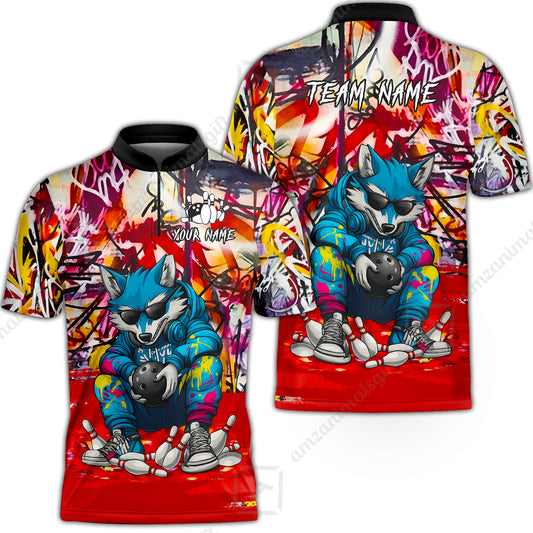 Custom Streetwear Wolf Bowling Jersey Polo Shirt, Custom Streetwear Wolf Bowling Jersey Team Shirt For Players With Name & Team Name