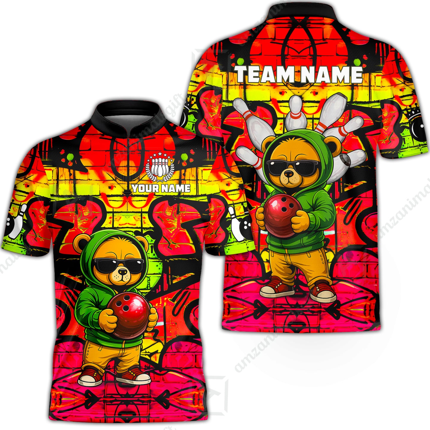 Custom Bowling Jersey Polo Shirt, Urban Street Art Bowling, Custom Bowling Jersey Team Shirt For Players With Name & Team Name