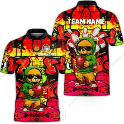 Custom Bowling Jersey Polo Shirt, Urban Street Art Bowling, Custom Bowling Jersey Team Shirt For Players With Name & Team Name