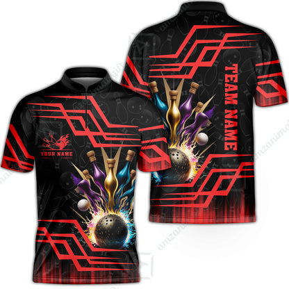 Customized Bowling Unisex Polo, Bowling And Pins Royal Multicolor Option Customized Name And Team Name For Bowling Team