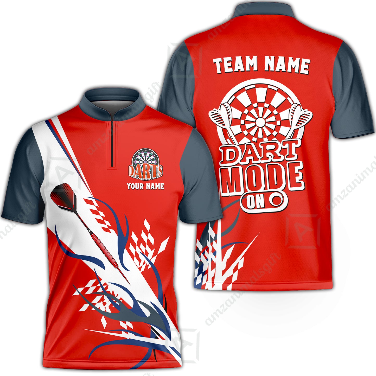 Custom Darts Mode On Multi-Color Team Jersey Polo Quarter-Zip Shirts, Customized Name Team Name Darts Team Jerseys Uniform
