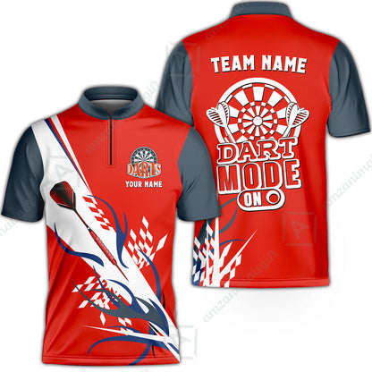 Custom Darts Mode On Multi-Color Team Jersey Polo Quarter-Zip Shirts, Customized Name Team Name Darts Team Jerseys Uniform