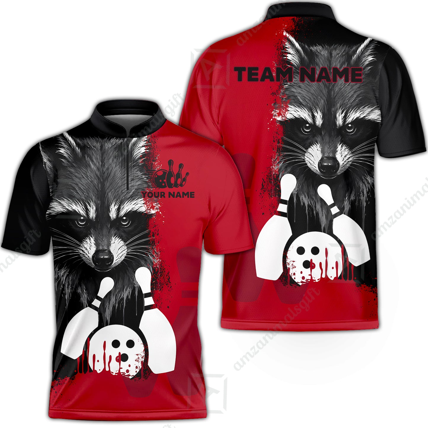 Custom Bowling Jersey Polo Shirt, Raccoon Bowling, Custom Bowling Jersey Team Shirt For Players With Name & Team Name