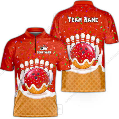 Custom Bowling Jersey Polo Shirt, Bowling Sprinkles Ice Cream Cone, Personalized Name & Team Name