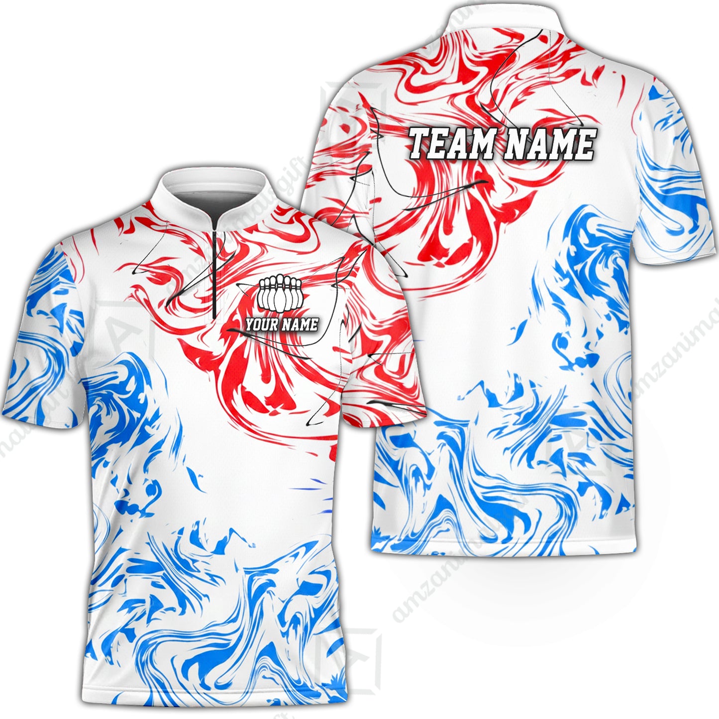 Customized Bowling Unisex Polo Shirt, Velocity Wave Marble Swirl Pattern Bowling, Personalized Name Team Name For Bowlers