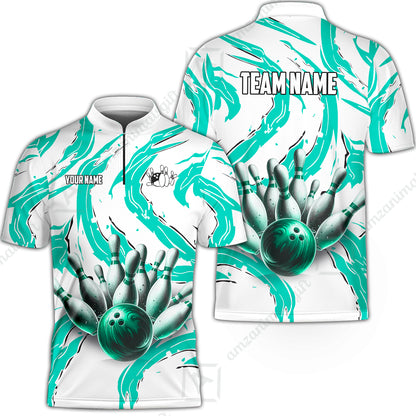 Custom Sport Bowling Team Jersey, Sport Bowling Jersey Multicolor Polo Quarter-Zip Shirts, Bowling Uniforms Jerseys, Custom Name And Team Name