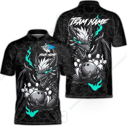 Custom Badass Dragon Bowling Jersey Polo Shirt, Custom Badass Dragon Bowling Team Shirt For Players With Name & Team Name