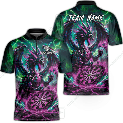 Custom Darts Jersey Polo Shirt, Dragon Fire Darts, Custom Dart Jersey Team Shirt For Players With Name & Team Name