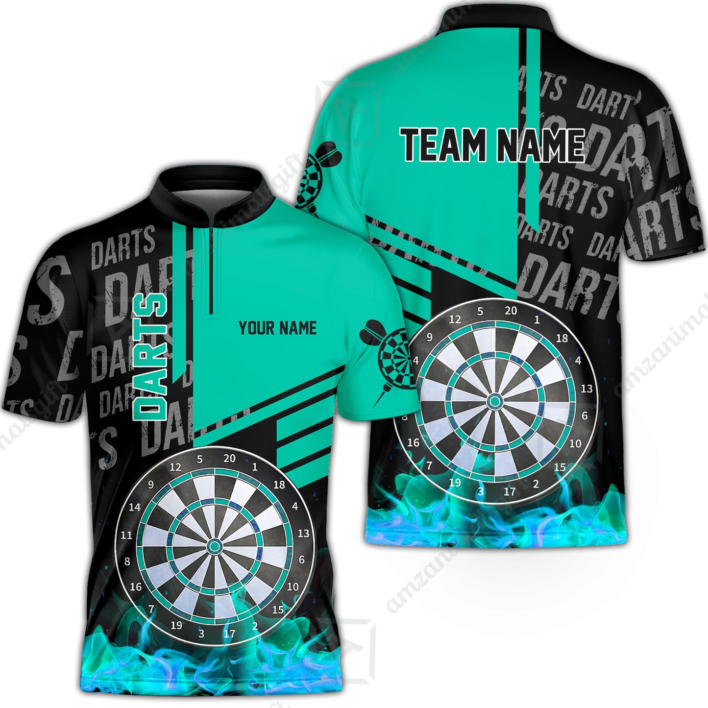 Custom Turquoise Fire Darts Unisex Polo, Custom Darts League Team Jersey Polo , Custom Darts Team Jerseys Uniform