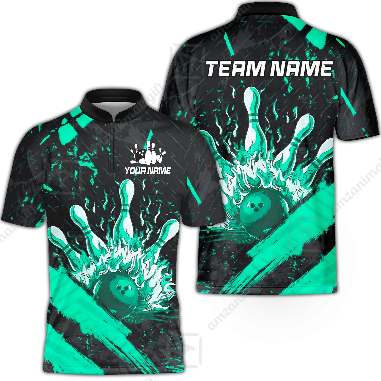 Customized Bowling Unisex Polo Shirt, Bowling And Pins Grunge Flame, Bowling Uniform - Personalized Name And Team Name