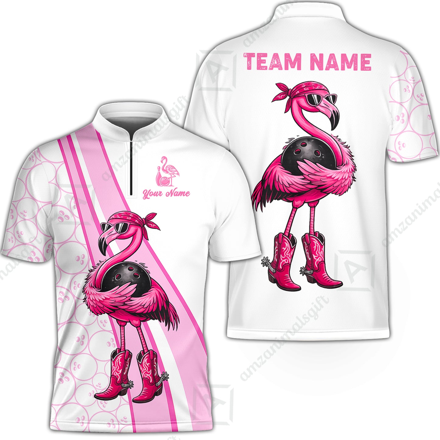 Custom Bowling Jersey Polo Shirt, Cowgirl Flamingo Bowling Custom Bowling Jersey Team Shirt For Players With Name & Team Name