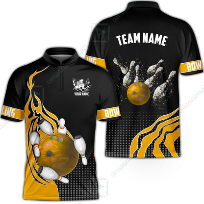 Customized Bowling Unisex Polo Shirt, Bowling And Breaking Pins Multicolor Option Customized Name And Team Name Polo Jerseys Shirts