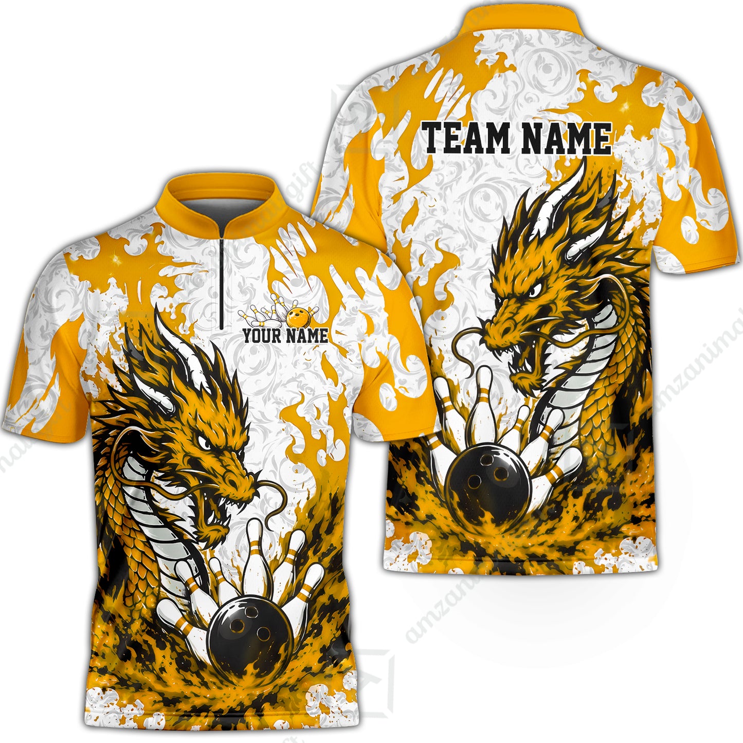 Custom Bowling Jersey Polo Shirt, Fierce Crimson Fire Dragon Strike, Custom Bowling Jersey Team Shirt For Players With Name and Team Name