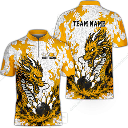 Custom Bowling Jersey Polo Shirt, Fierce Crimson Fire Dragon Strike, Custom Bowling Jersey Team Shirt For Players With Name and Team Name