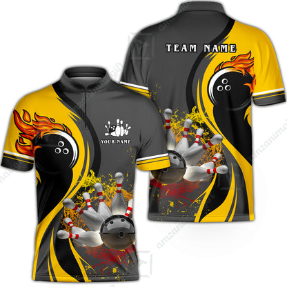 Customized Bowling Unisex Polo Shirt, Bowling And Pins Water Flow Multicolor Option Customized Name And Team Name For Bowling Team Polo Jerseys Shirts