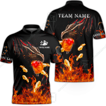 Customized Bowling Polo, Dragon Ball Fire Bowling Jersey Multicolor Option Customized Name, Team Name Polo Jerseys Shirt For Mike