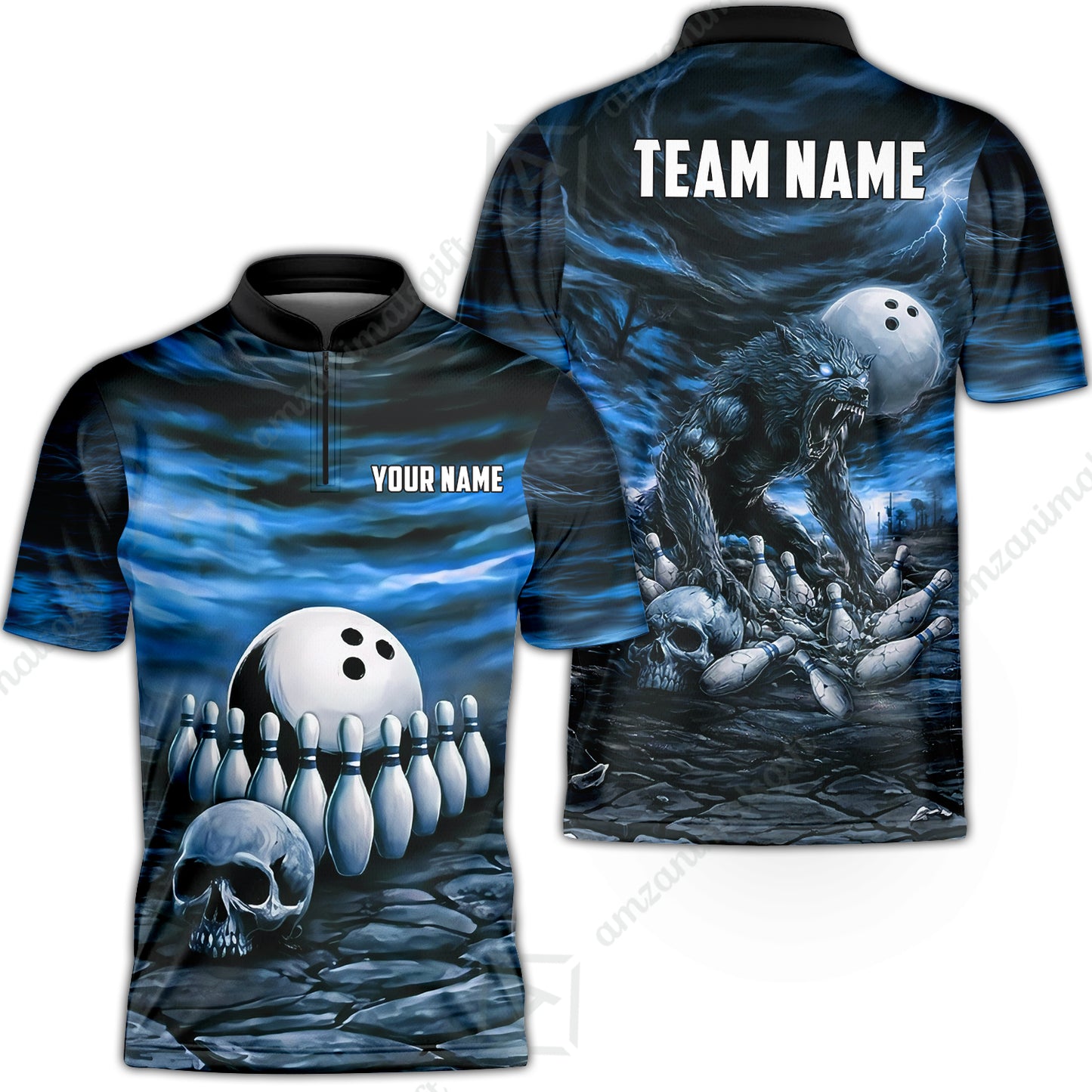 Custom Full Moon Werewolf Bowling Jersey Polo Shirt, Custom Full Moon Werewolf Bowling Jersey Team Shirt For Players With Name & Team Name