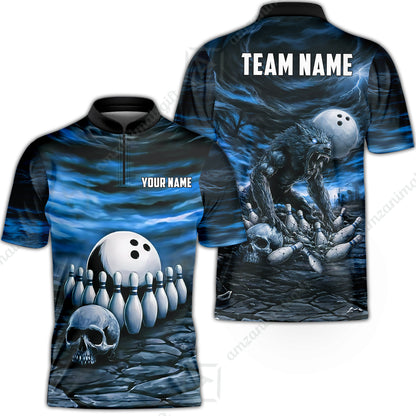 Custom Full Moon Werewolf Bowling Jersey Polo Shirt, Custom Full Moon Werewolf Bowling Jersey Team Shirt For Players With Name & Team Name