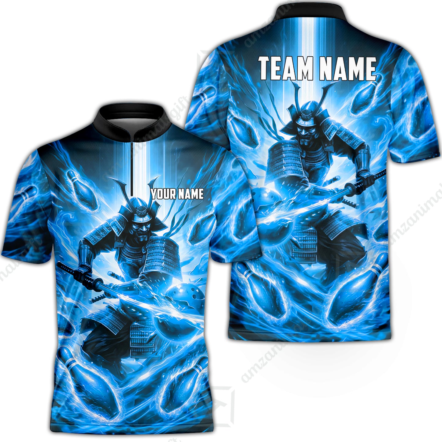 Custom Bowling Jersey Polo Shirt, Japanese Samurai Warrior Bowling, Custom Bowling Jersey Team Shirt For Players With Name & Team Name