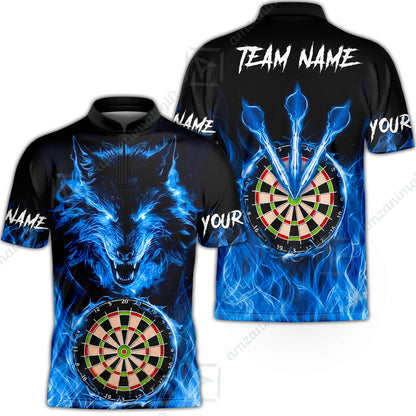 Custom Darts Jersey Polo Shirt, Dartboard Fierce Wolf Design, Uniform Dart - Personalized Name And Team Name