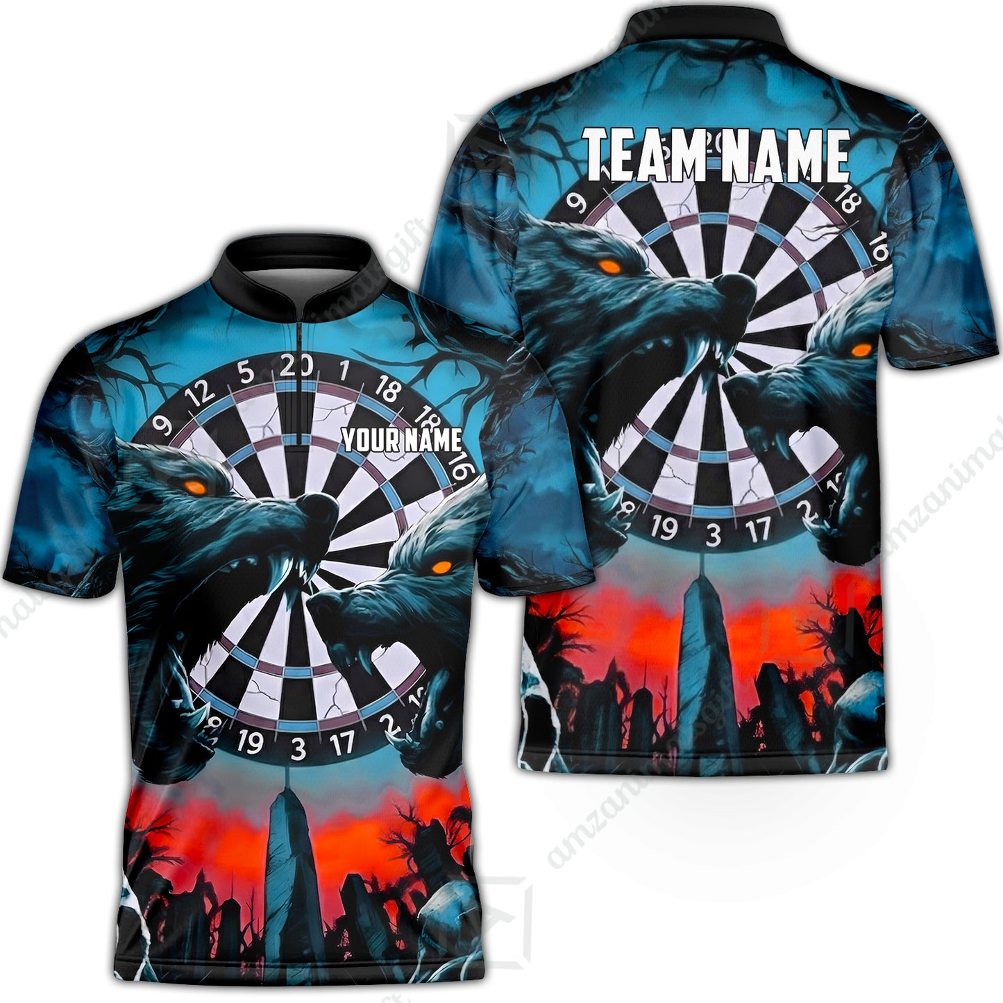 Custom Darts Team Jersey, Personalized Black Forest Wolves Dart Polo Shirt For Players With Name & Team Name