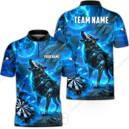 Custom Darts Team Jersey, Personalized Flaming Wolf Jersey Shirt For Players With Name & Team Name