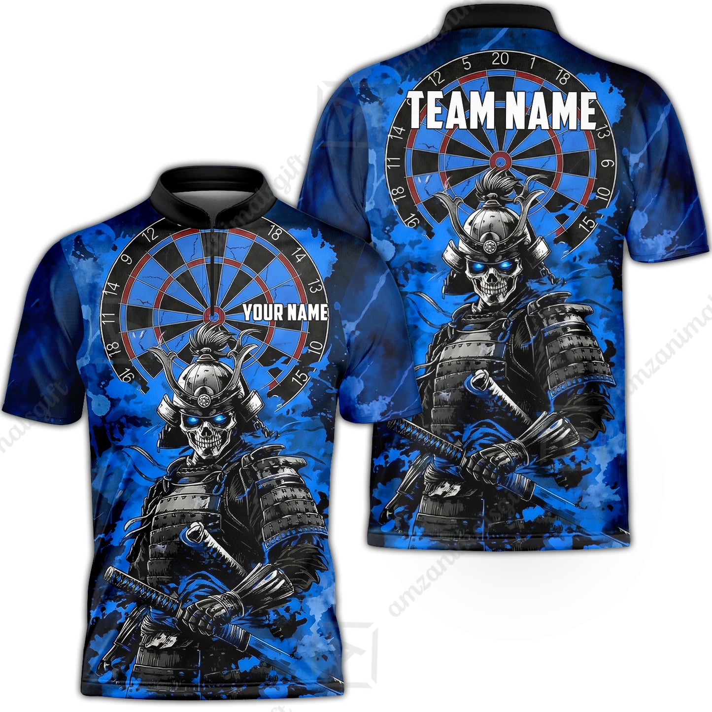 Custom Darts Team Jersey, Personalized Skull Samurai Dartboard Dart Polo Shirt For Players With Name & Team Name
