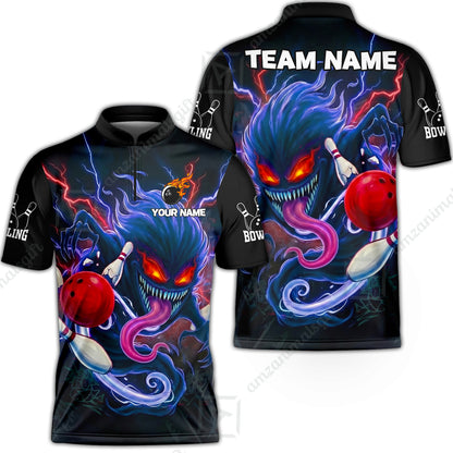 Customized Bowling Jerseys Polo Shirt, Evil Bowling Monster-Dark Bowling Spirit, Uniform Bowling - Personalized Name And Team Name