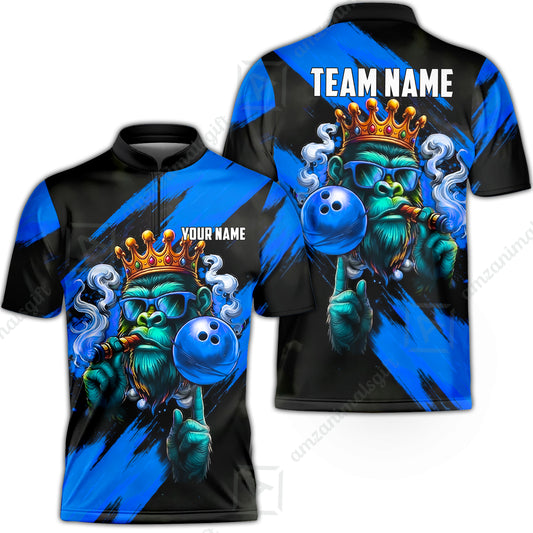 Custom Bowling Jersey Polo Shirt, Gorilla Boss King, Custom Bowling Jersey Team Shirt For Players With Name & Team Name