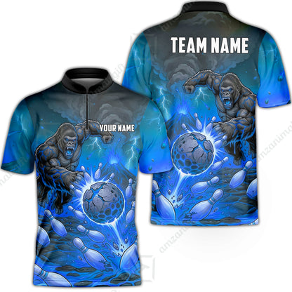 Custom Bowling Jersey Polo Shirt, Fierce Gorilla Strike Bowling, Custom Bowling Jersey Team Shirt For Players With Name & Team Name