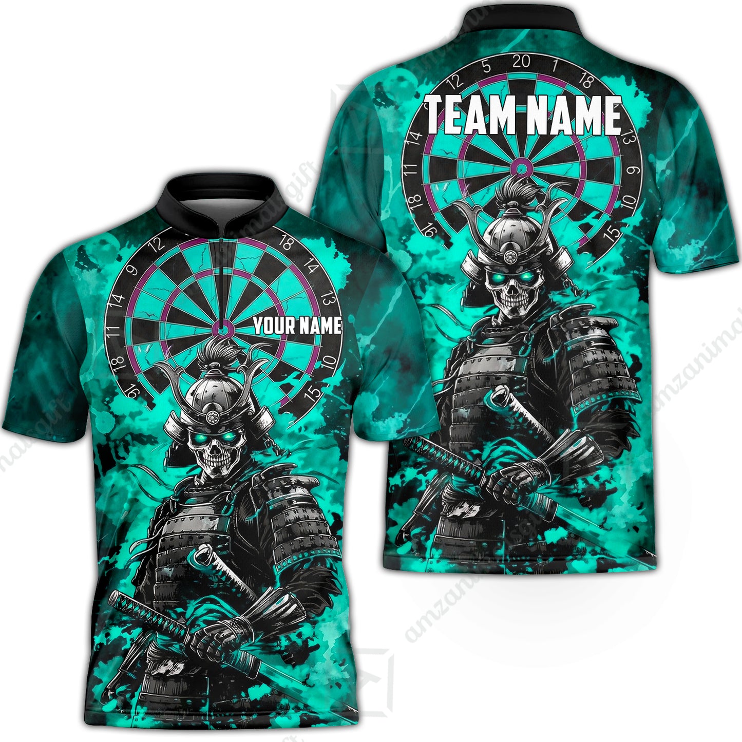 Custom Darts Team Jersey, Personalized Skull Samurai Dartboard Dart Polo Shirt For Players With Name & Team Name