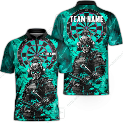 Custom Darts Team Jersey, Personalized Skull Samurai Dartboard Dart Polo Shirt For Players With Name & Team Name