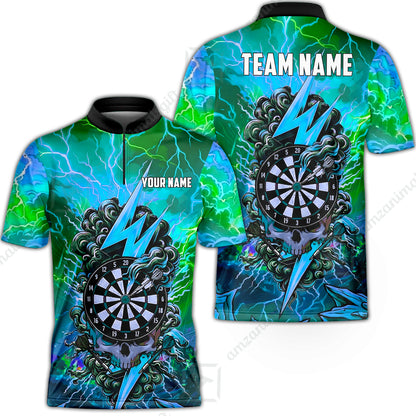 Custom Darts Team Jersey, Personalized Lightning Skull Dart Polo Shirt For Players With Name & Team Name
