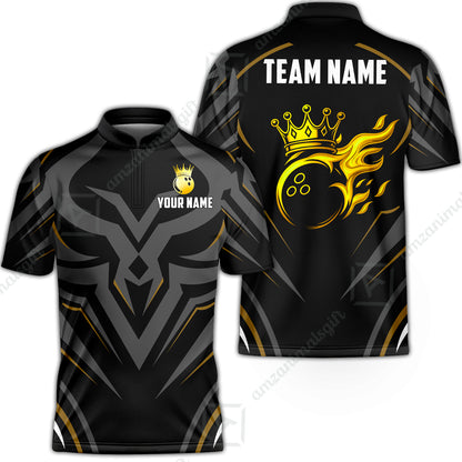 Custom Bowling Jersey Polo Shirt, Crowned Bowling Ball, Custom Bowling Jersey Team Shirt For Players With Name & Team Name