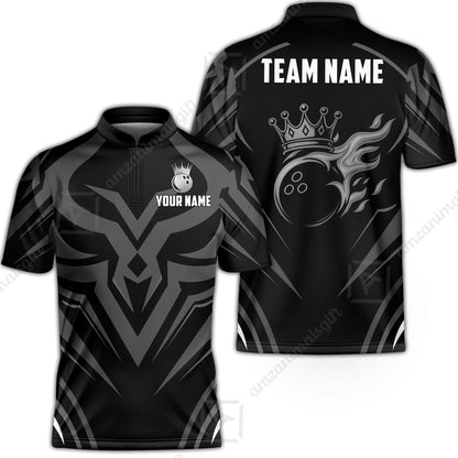 Custom Bowling Jersey Polo Shirt, Crowned Bowling Ball, Custom Bowling Jersey Team Shirt For Players With Name & Team Name