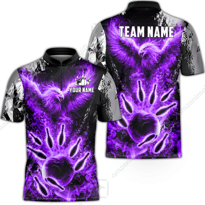 Custom Bowling Jersey Polo Shirt, Flaming Phoenix Bowling, Custom Bowling Jersey Team Shirt For Players With Name & Team Name