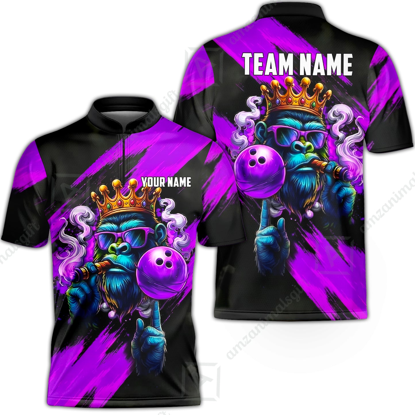 Custom Bowling Jersey Polo Shirt, Gorilla Boss King, Custom Bowling Jersey Team Shirt For Players With Name & Team Name