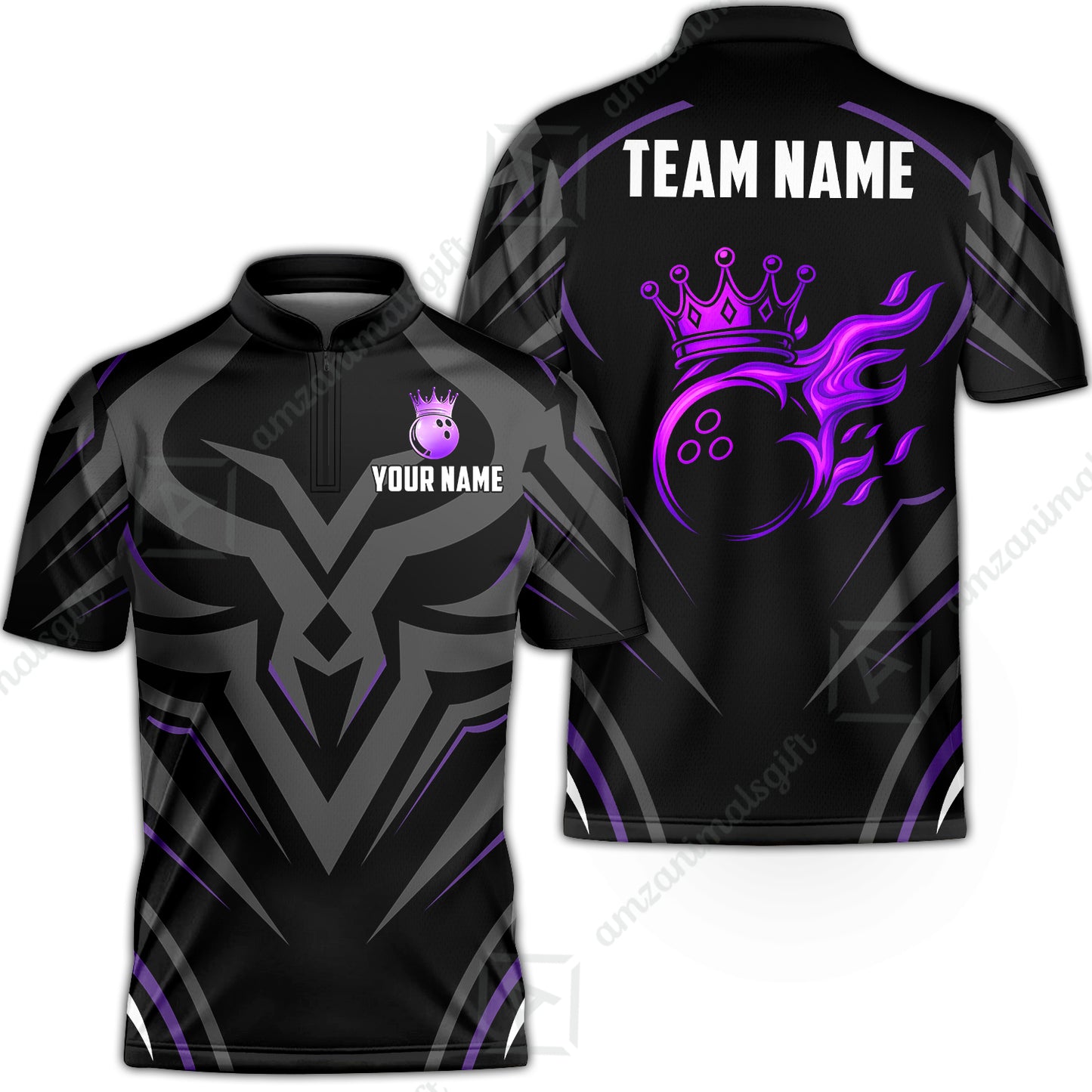 Custom Bowling Jersey Polo Shirt, Crowned Bowling Ball, Custom Bowling Jersey Team Shirt For Players With Name & Team Name
