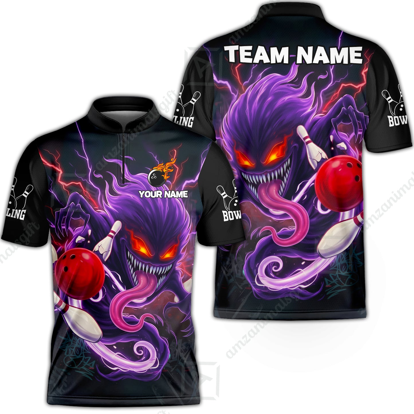 Customized Bowling Jerseys Polo Shirt, Evil Bowling Monster-Dark Bowling Spirit, Uniform Bowling - Personalized Name And Team Name