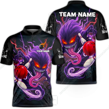 Customized Bowling Jerseys Polo Shirt, Evil Bowling Monster-Dark Bowling Spirit, Uniform Bowling - Personalized Name And Team Name