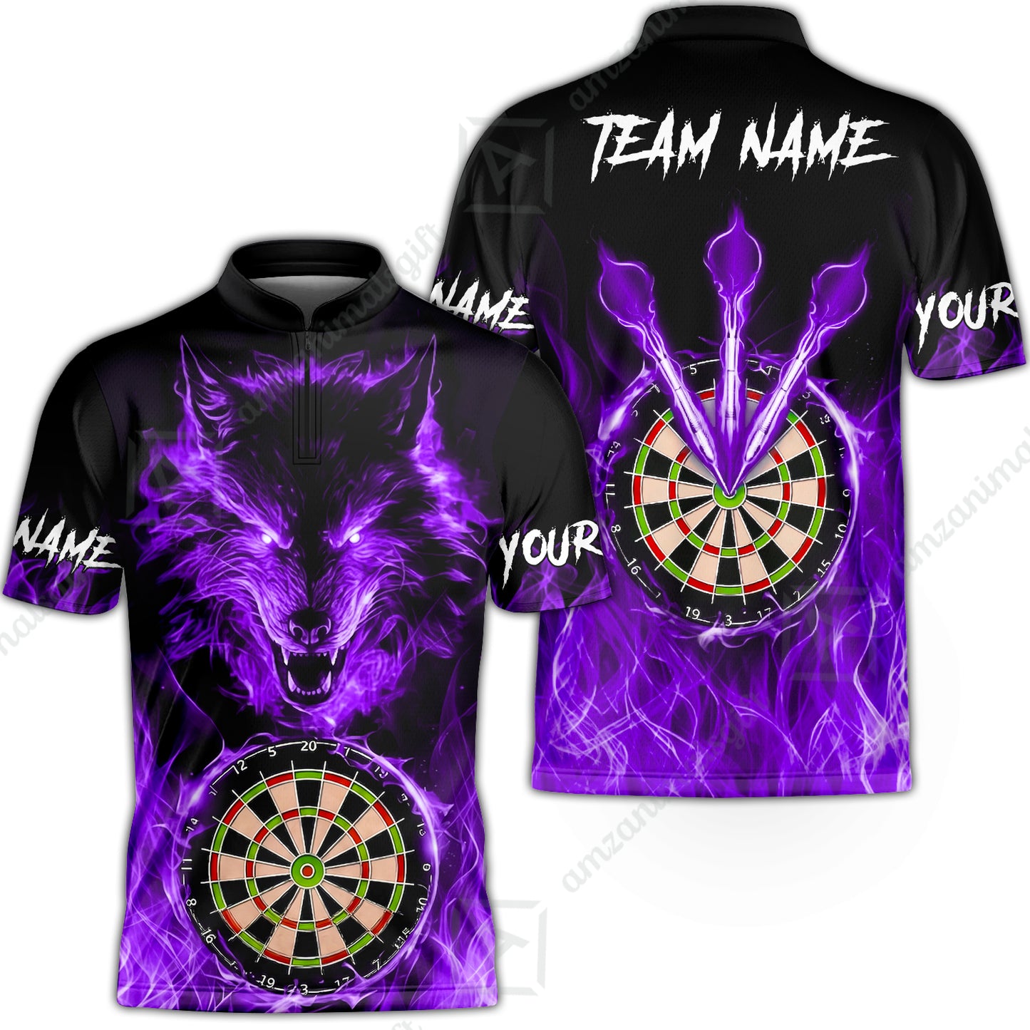Custom Darts Jersey Polo Shirt, Dartboard Fierce Wolf Design, Uniform Dart - Personalized Name And Team Name