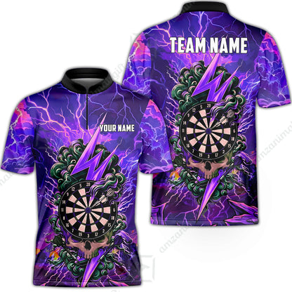 Custom Darts Team Jersey, Personalized Lightning Skull Dart Polo Shirt For Players With Name & Team Name