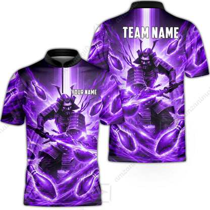 Custom Bowling Jersey Polo Shirt, Japanese Samurai Warrior Bowling, Custom Bowling Jersey Team Shirt For Players With Name & Team Name