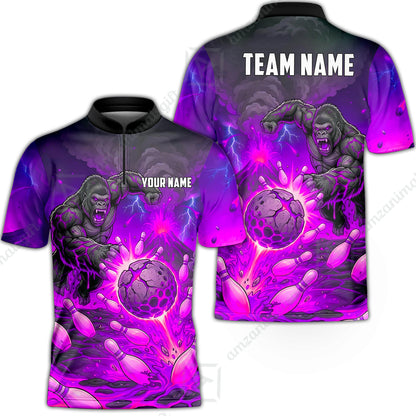 Custom Bowling Jersey Polo Shirt, Fierce Gorilla Strike Bowling, Custom Bowling Jersey Team Shirt For Players With Name & Team Name